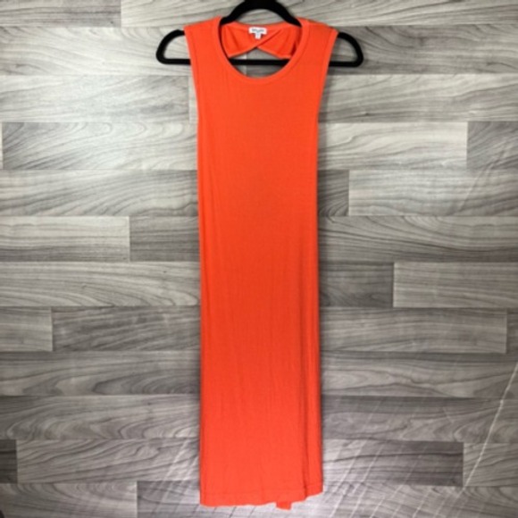 Splendid Dresses & Skirts - Splendid Womens Sheath Dress Orange Ribbed Knee Length‎ Open Back Scoop Neck S